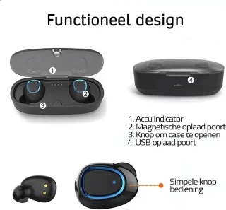 Qbuds Draadloze Bluetooth 5.0 Oordopjes Zwart