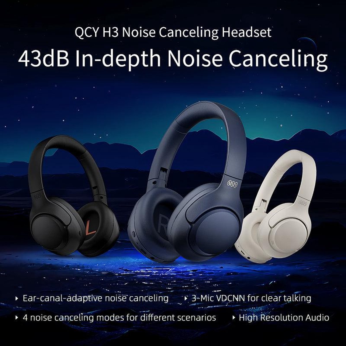 Qcy On-Ear Draadloze Hoofdtelefoon ANC Wit