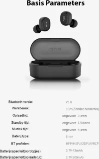 QCY T2C Draadloze Bluetooth Earbuds Zwart