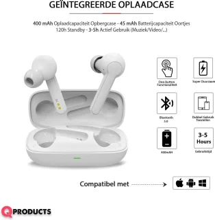 Qproducts Earpods Draadloze Bluetooth Oordopjes Wit