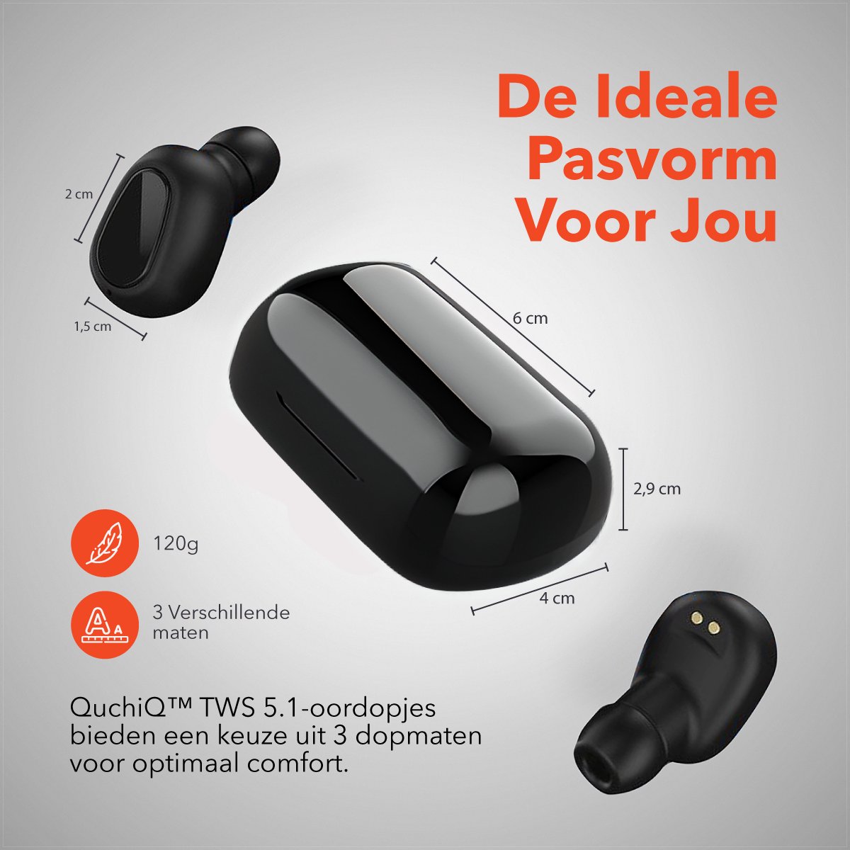 QuchiQ Volledig Draadloze In-ear Oordopjes Zwart