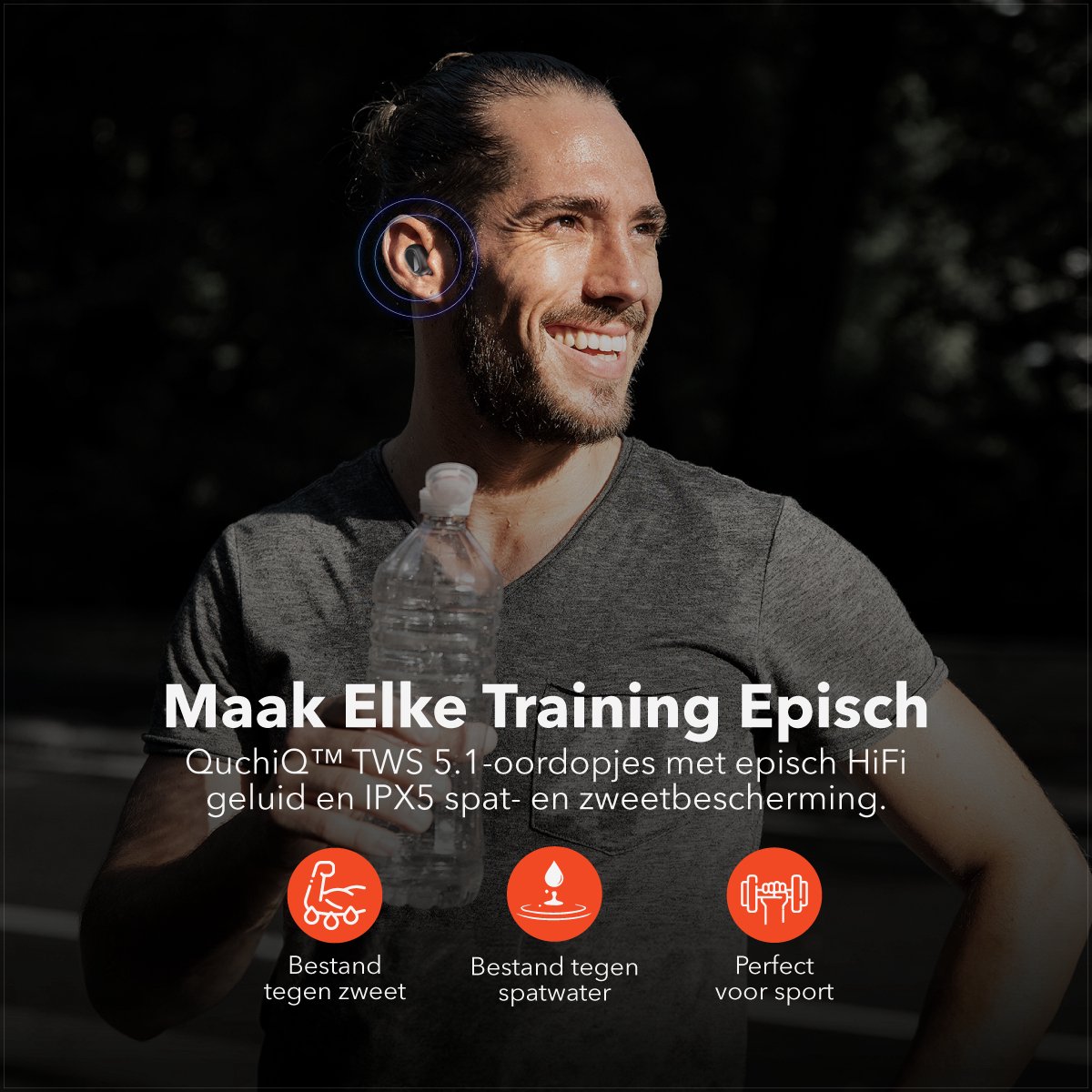 QuchiQ Volledig Draadloze In-ear Oordopjes Zwart