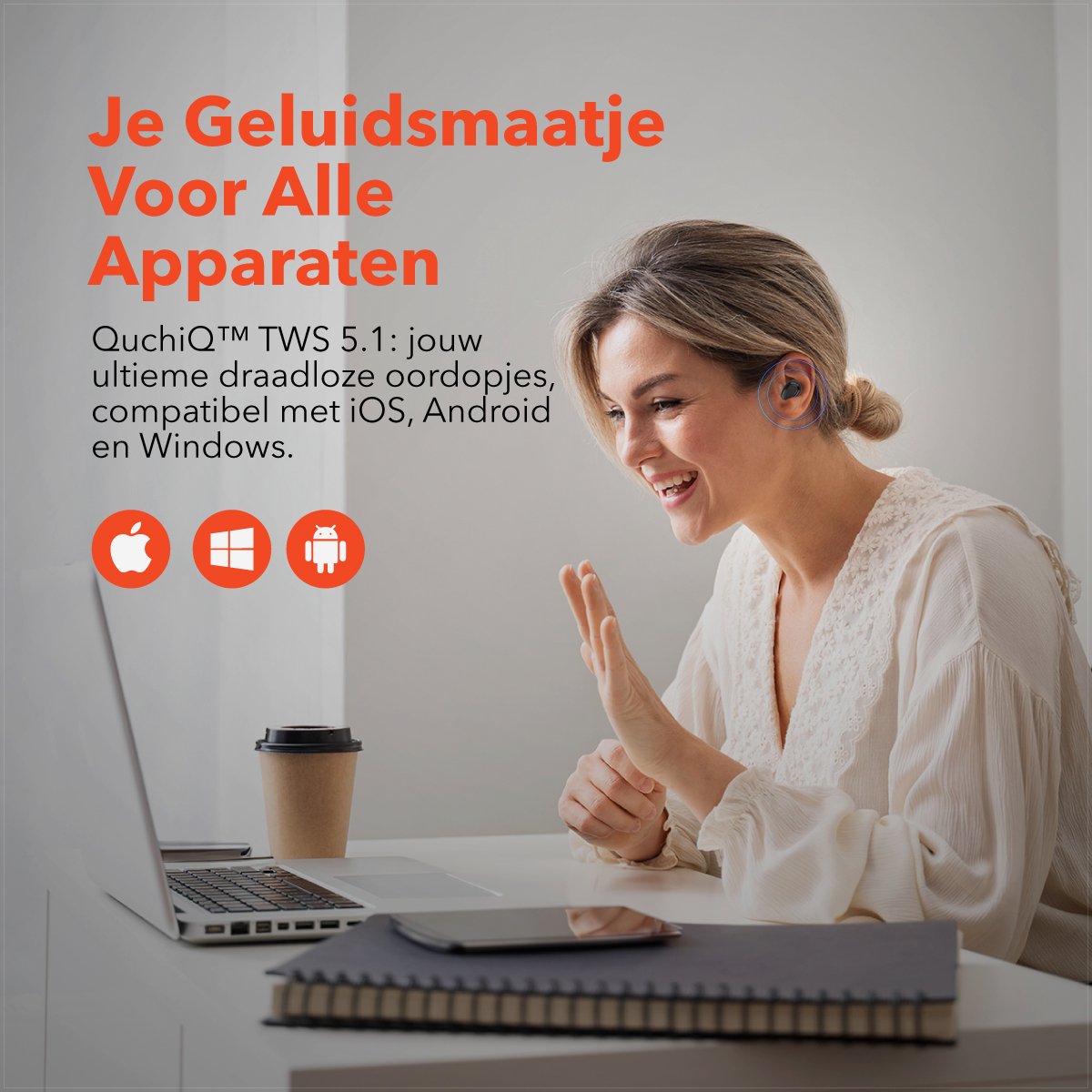 QuchiQ Volledig Draadloze In-ear Oordopjes Zwart