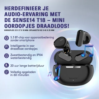 Sense14 T18 Mini Draadloze Oordopjes Bluetooth 5.3 Zwart