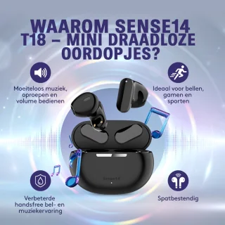 Sense14 T18 Mini Draadloze Oordopjes Bluetooth 5.3 Zwart
