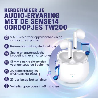 Sense14 TW200 Draadloze Noise Cancelling Oordopjes Wit
