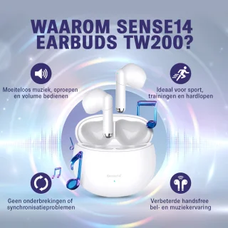 Sense14 TW200 Draadloze Noise Cancelling Oordopjes Wit