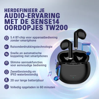 Sense14 TW200 Draadloze Noise Cancelling Oordopjes Zwart