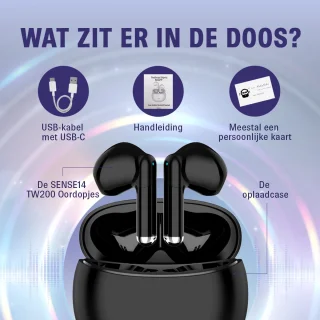 Sense14 TW200 Draadloze Noise Cancelling Oordopjes Zwart
