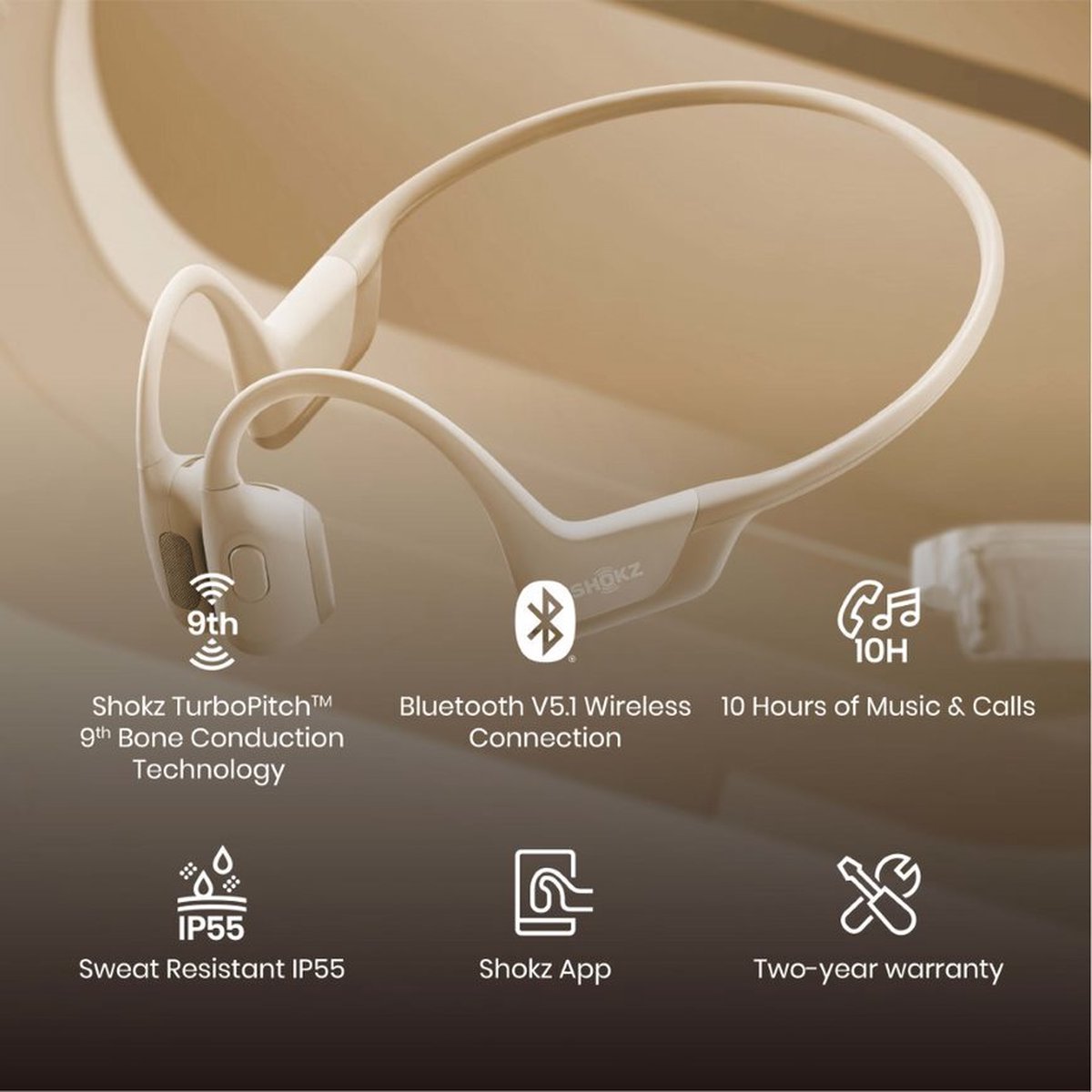 Shokz OpenRun Pro Sporthoofdtelefoon Beige