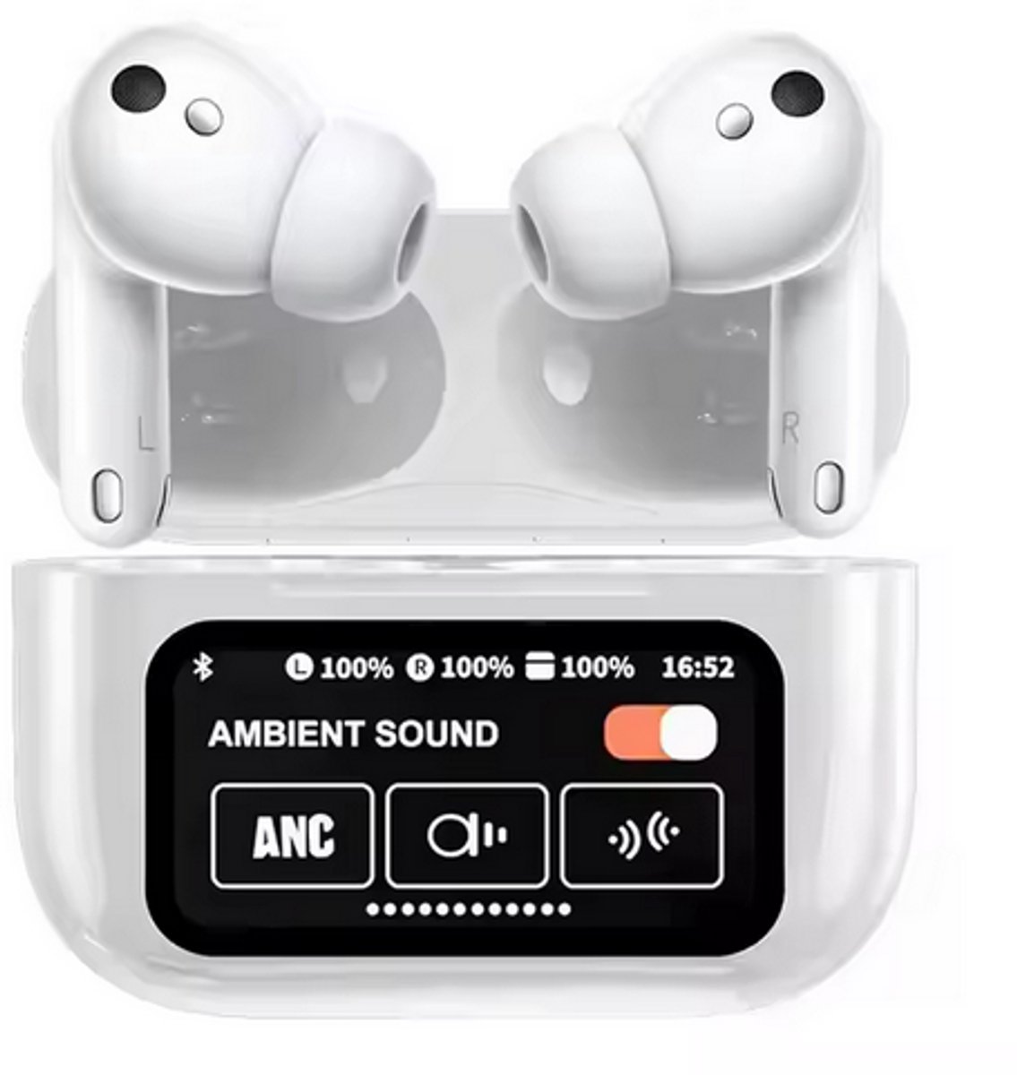 De Smart Touchscreen Wireless Earbuds Bluetooth 5.3 ANC Charging Case in één oogopslag