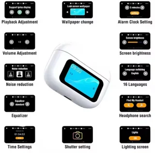 Smart Touchscreen Wireless Earbuds Bluetooth 5.3 ANC Charging Case