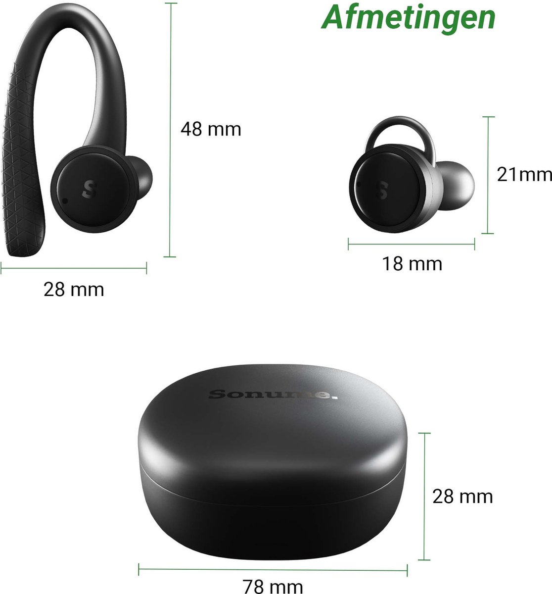 Sonume Sport Volledig Draadloze Bluetooth Oordopjes Zwart