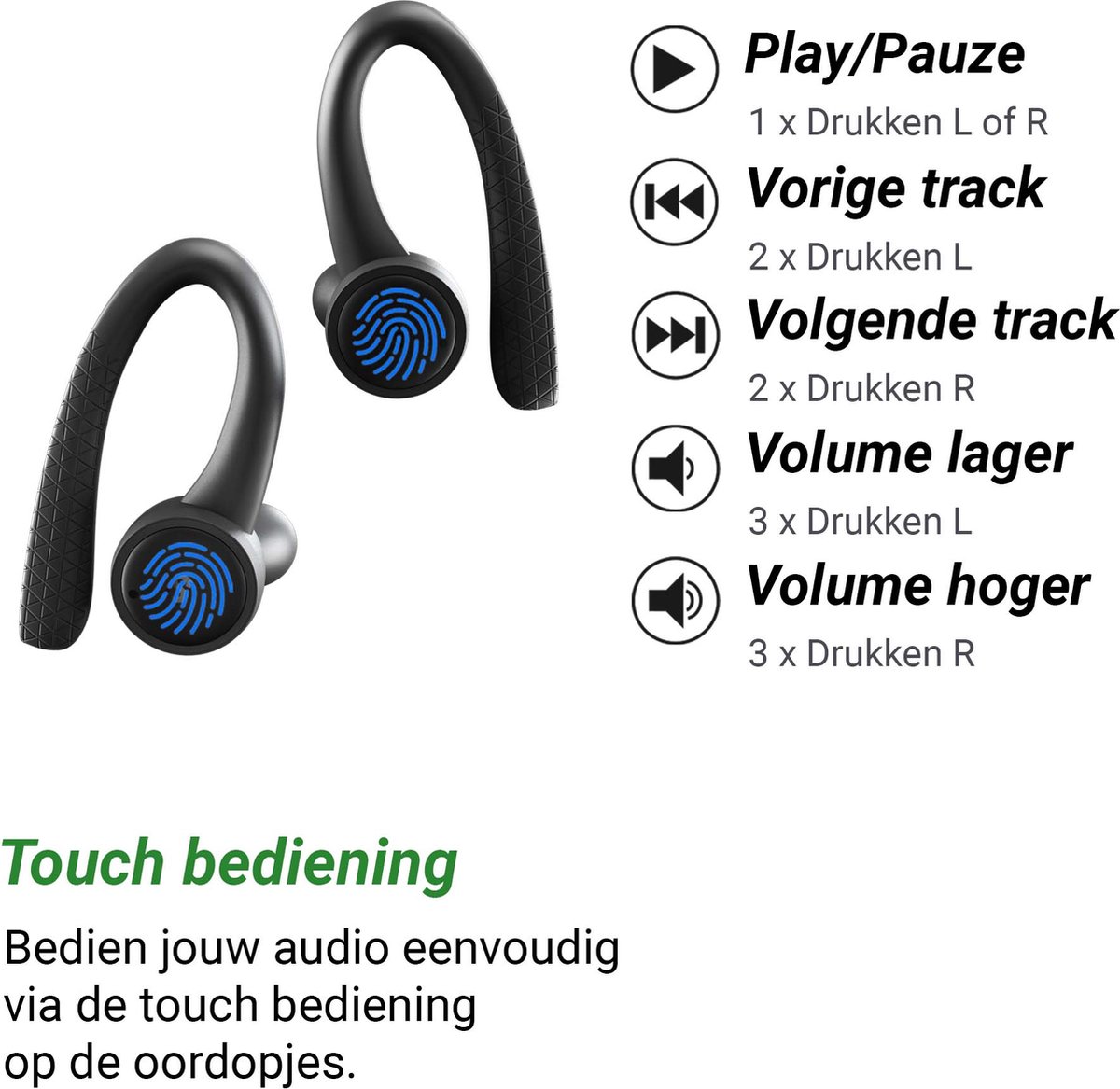 Sonume Sport Volledig Draadloze Bluetooth Oordopjes Zwart