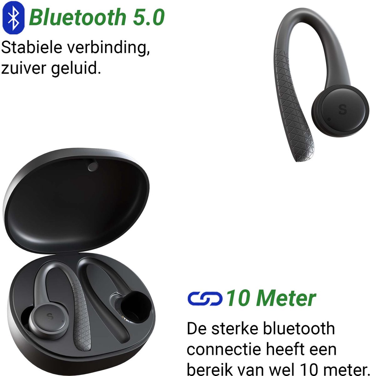 Sonume Sport Volledig Draadloze Bluetooth Oordopjes Zwart