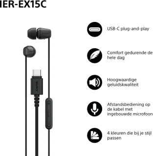 Sony IER-EX15C in-ear oordopjes Zwart