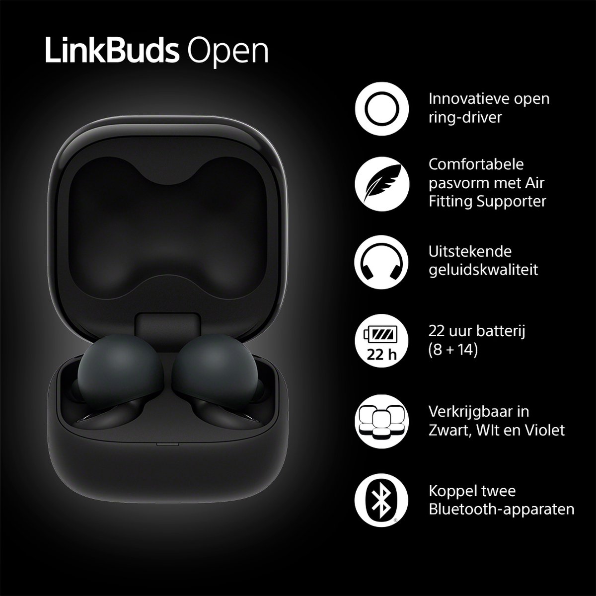Sony LinkBuds Open draadloze oordopjes zwart