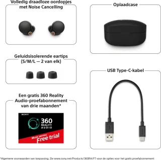 Sony WF-1000XM4 Draadloze Oordopjes Zwart