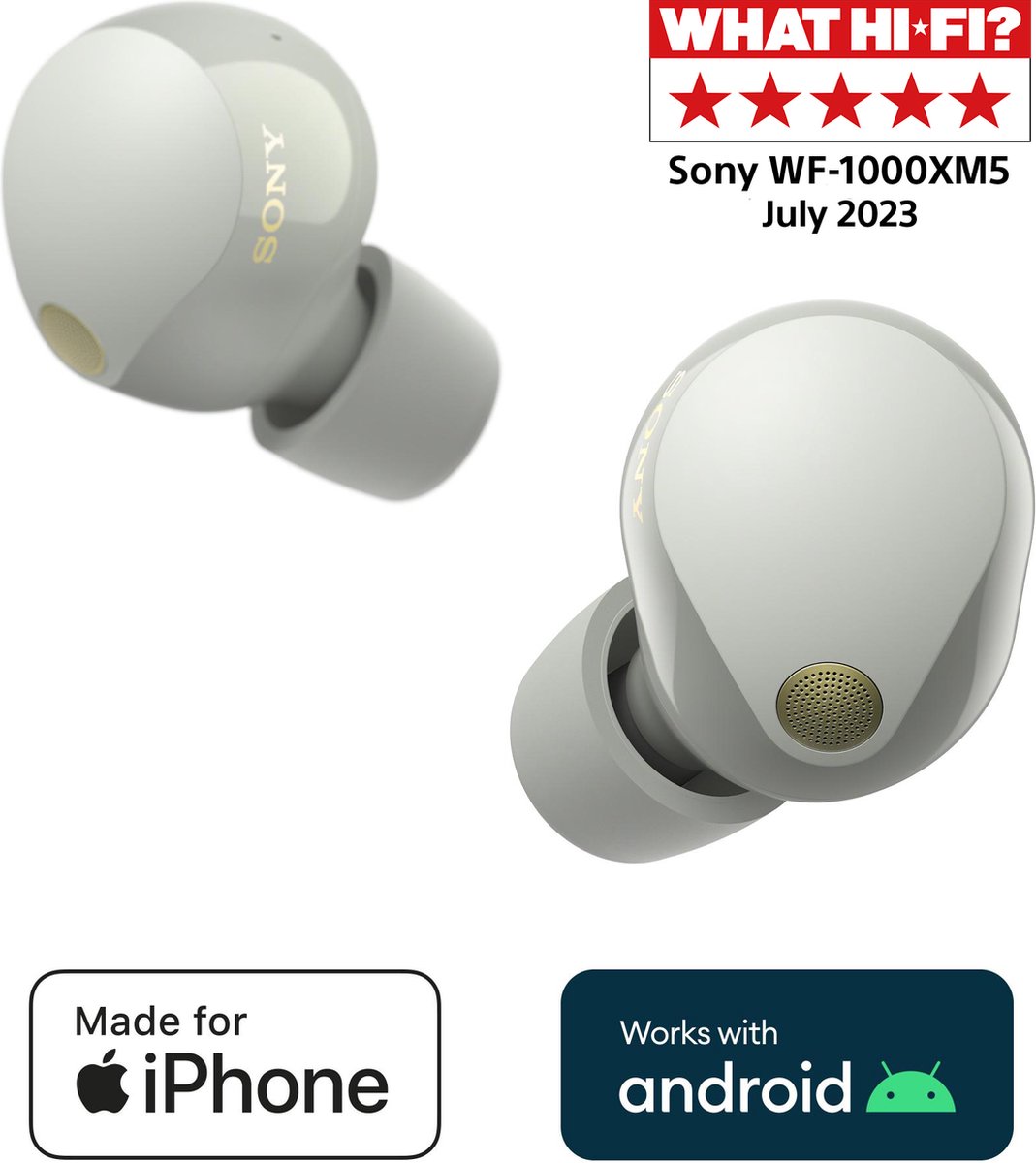 Wat vinden we goed aan de Sony WF-1000XM5 Draadloze Oordopjes Zilver