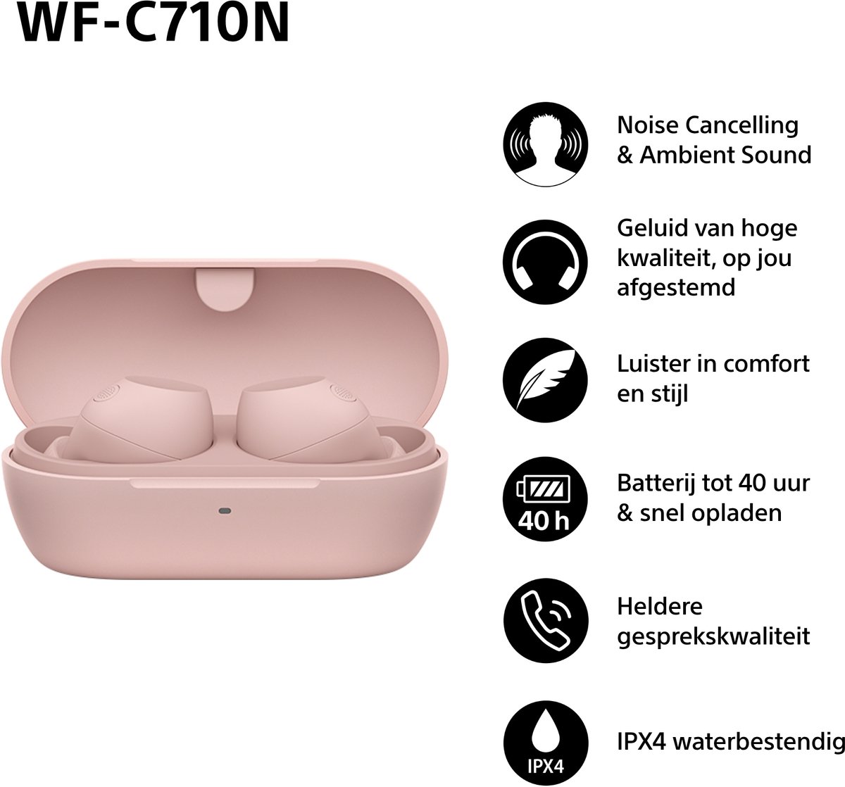 Wat vinden we goed aan de Sony WF-C710N Draadloze Oordopjes Roze