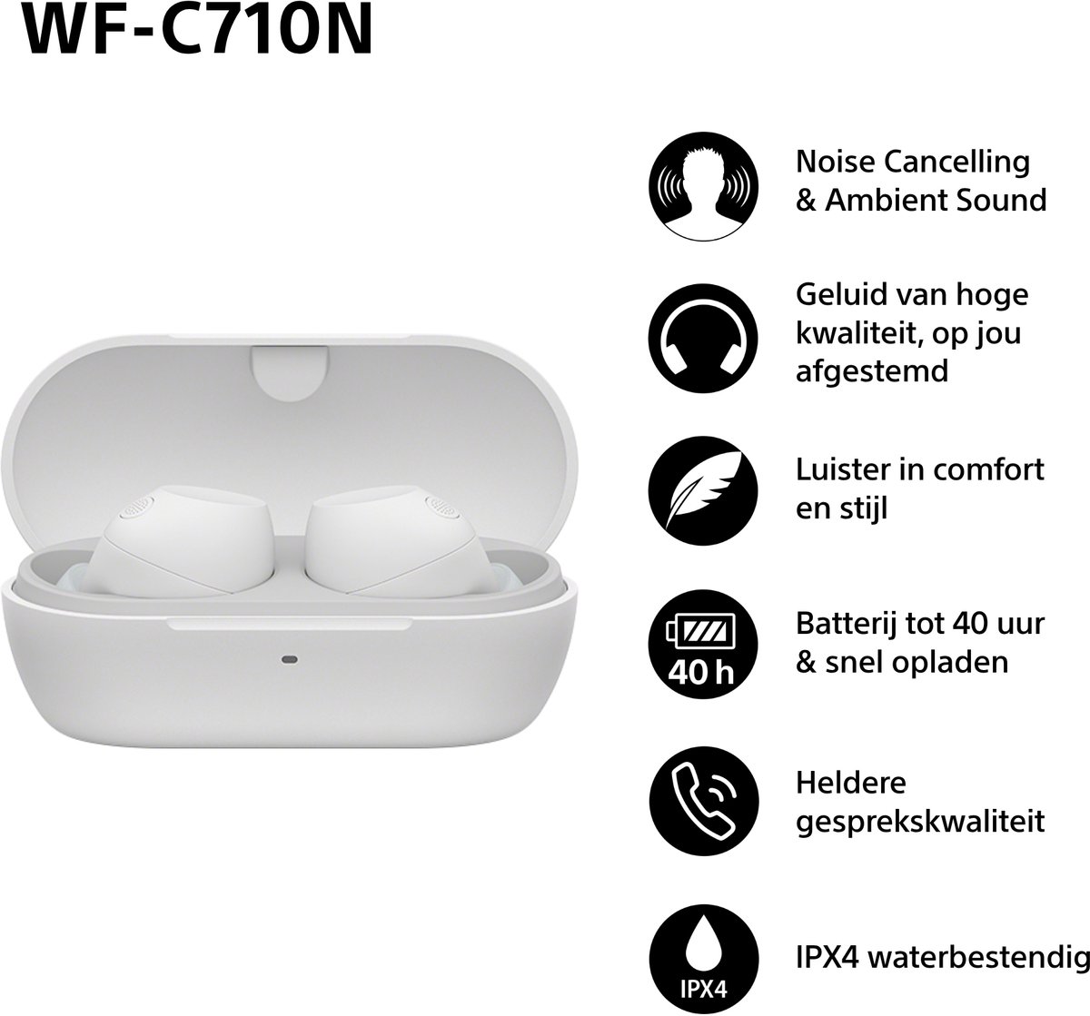 Wat vinden we goed aan de Sony WF-C710N Draadloze Oordopjes Wit