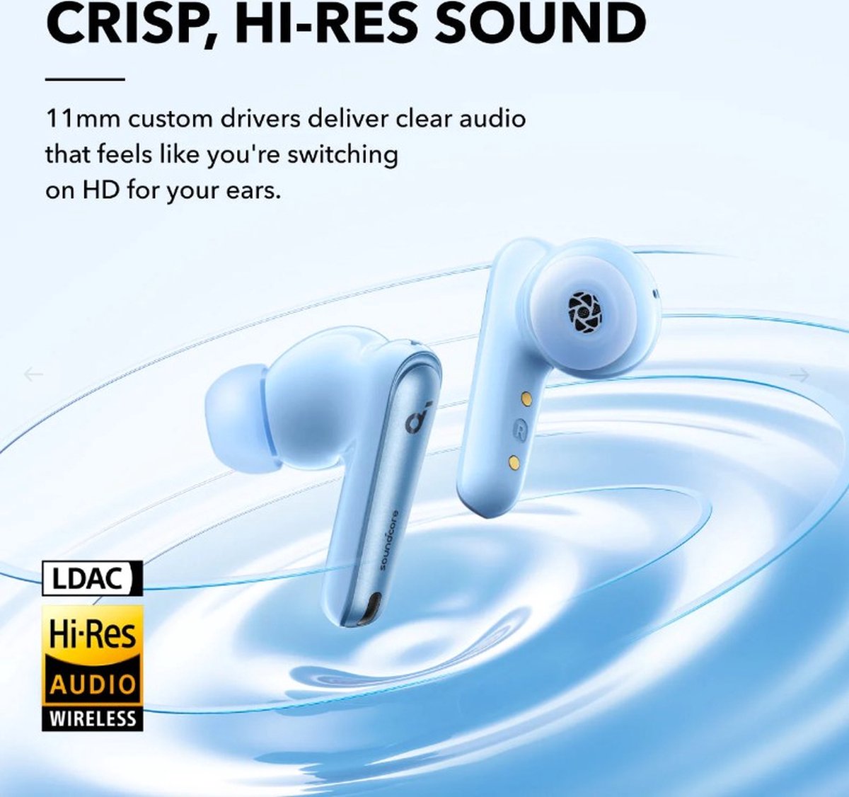 Wat vinden we goed aan de Soundcore Liberty 4 NC Draadloze Oordopjes Light Blauw