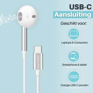 Soundtrex USB-C Bedrade Oortjes Met Microfoon Wit