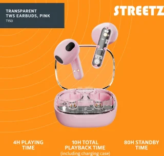 Streetz T150 TWS In-Ear Koptelefoon Transparant/Roze