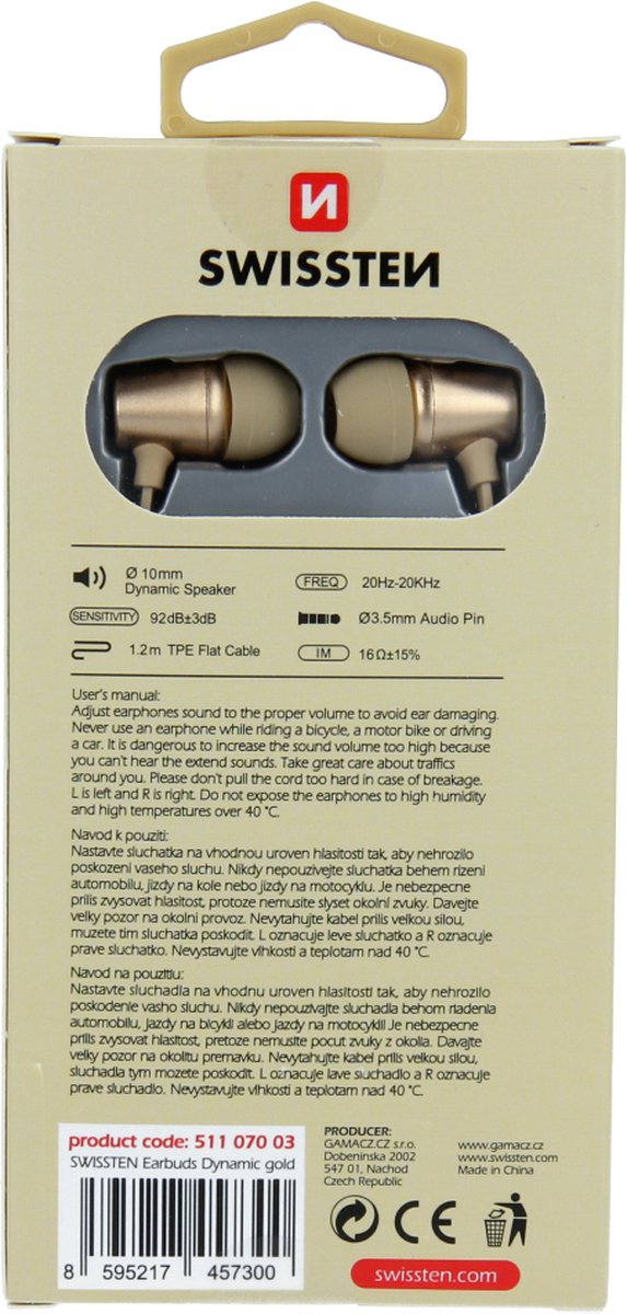 Swissten YS500 In-Ear Oordopjes Goud
