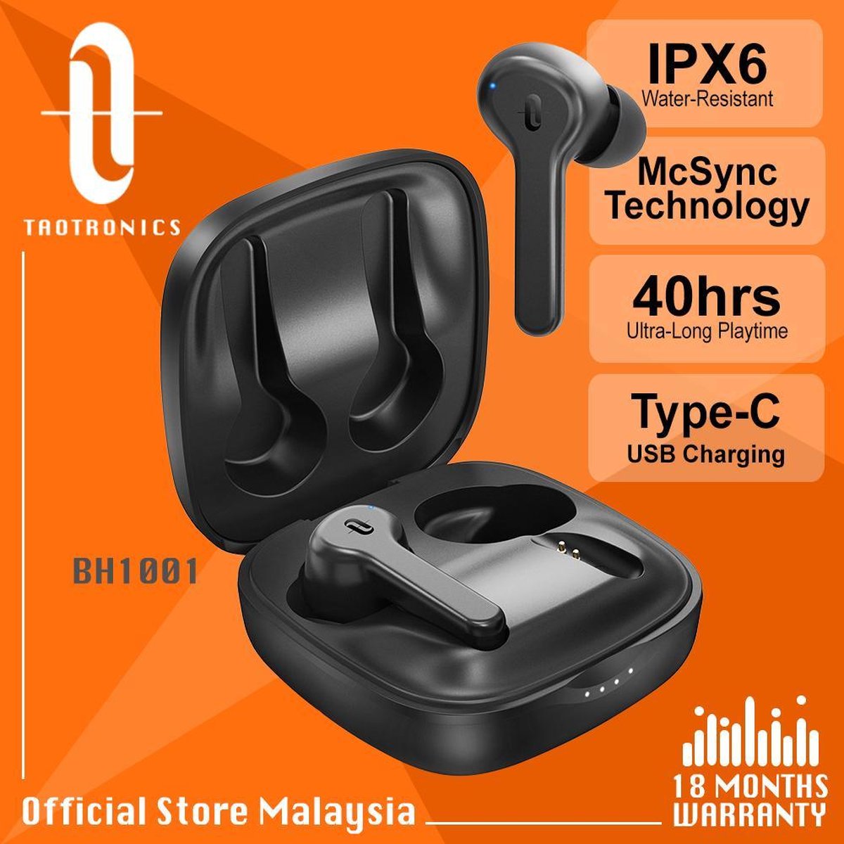 TaoTronics TT-BH1001 True Wireless Earbuds Black USB-C