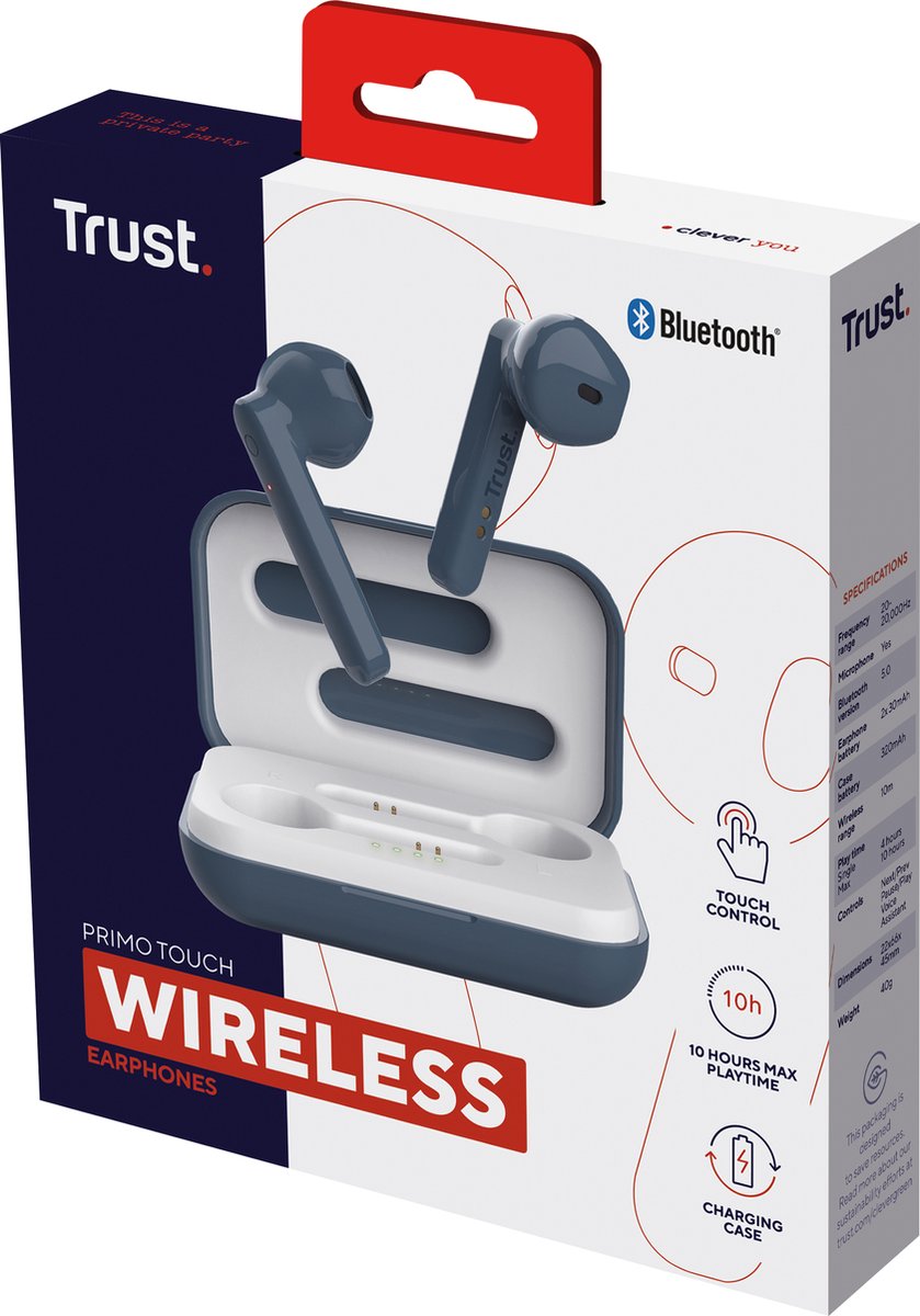 Trust Primo Touch Draadloze Oordopjes Blauw