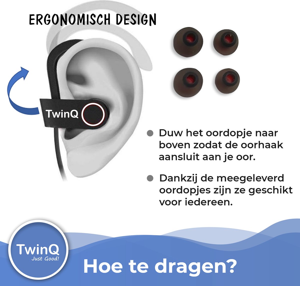 Wat vinden we goed aan de TwinQ Draadloze Bluetooth In-ear Sport Oordopjes Zwart