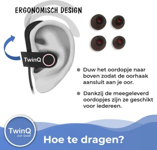TwinQ Draadloze Bluetooth In-ear Sport Oordopjes Zwart