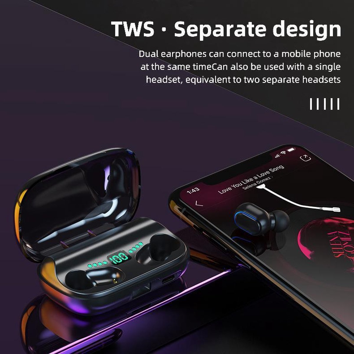 TWS Bluetooth In-ear Draadloze Oordopjes Zwart