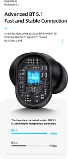 USAMS Bluetooth 5.1 Draadloze Earbuds Zwart