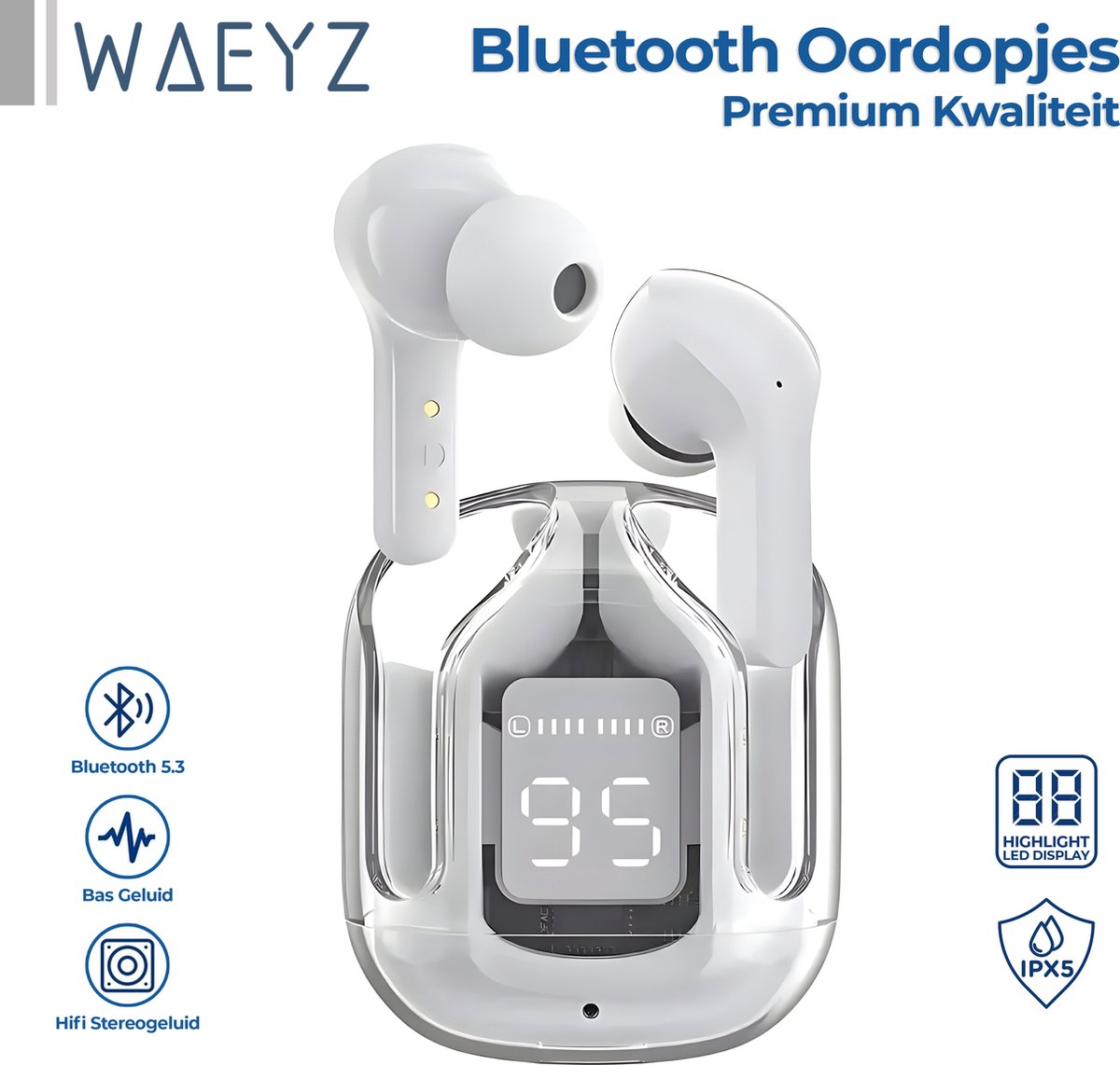 WAEYZ Bluetooth 5.3 Draadloze Oordopjes Wit