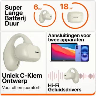 Xssive Open Ear Draadloze Oortjes Beige Bluetooth 5.3