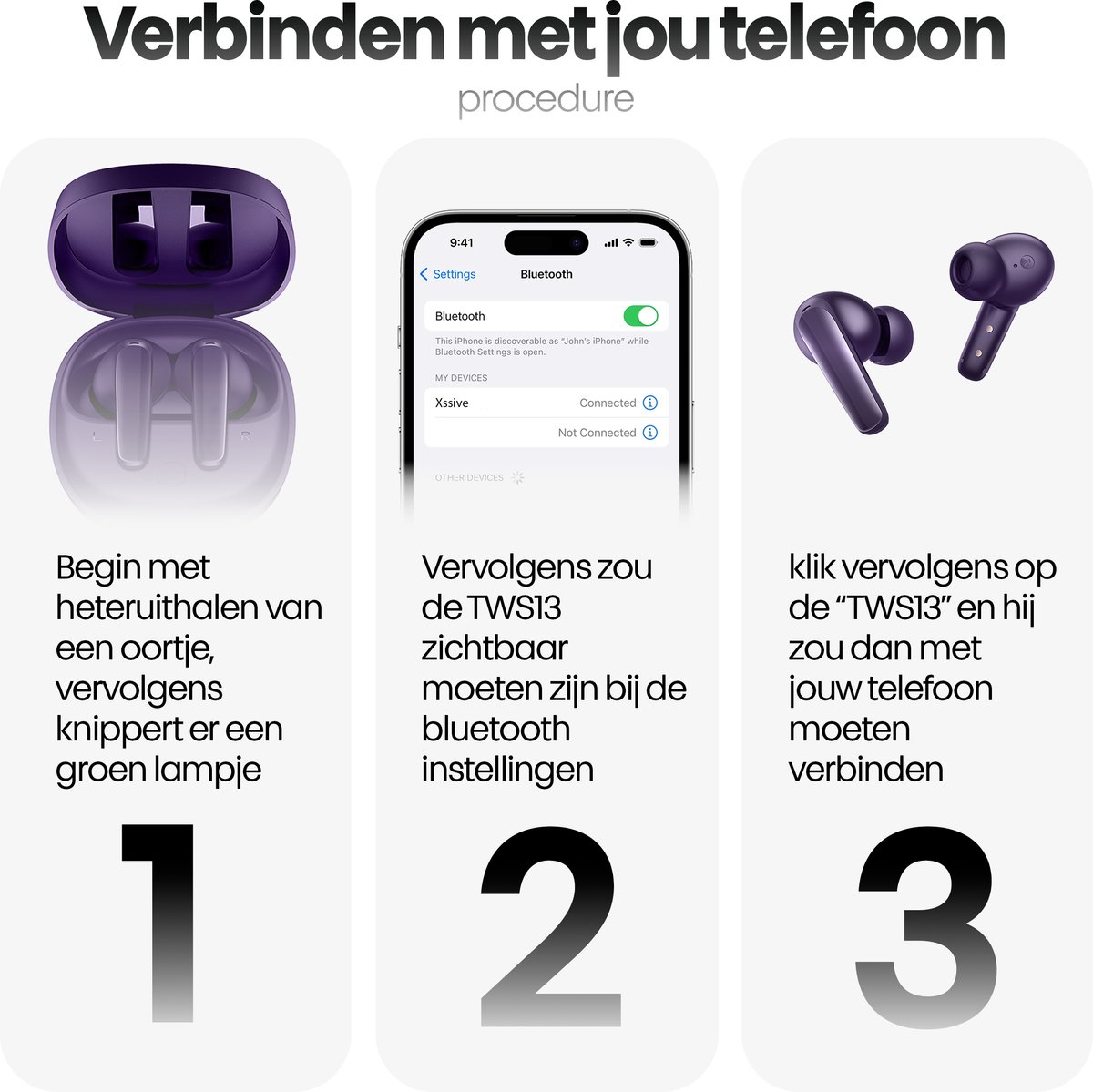 Xssive TWS13 Draadloze Bluetooth Oordopjes Paars