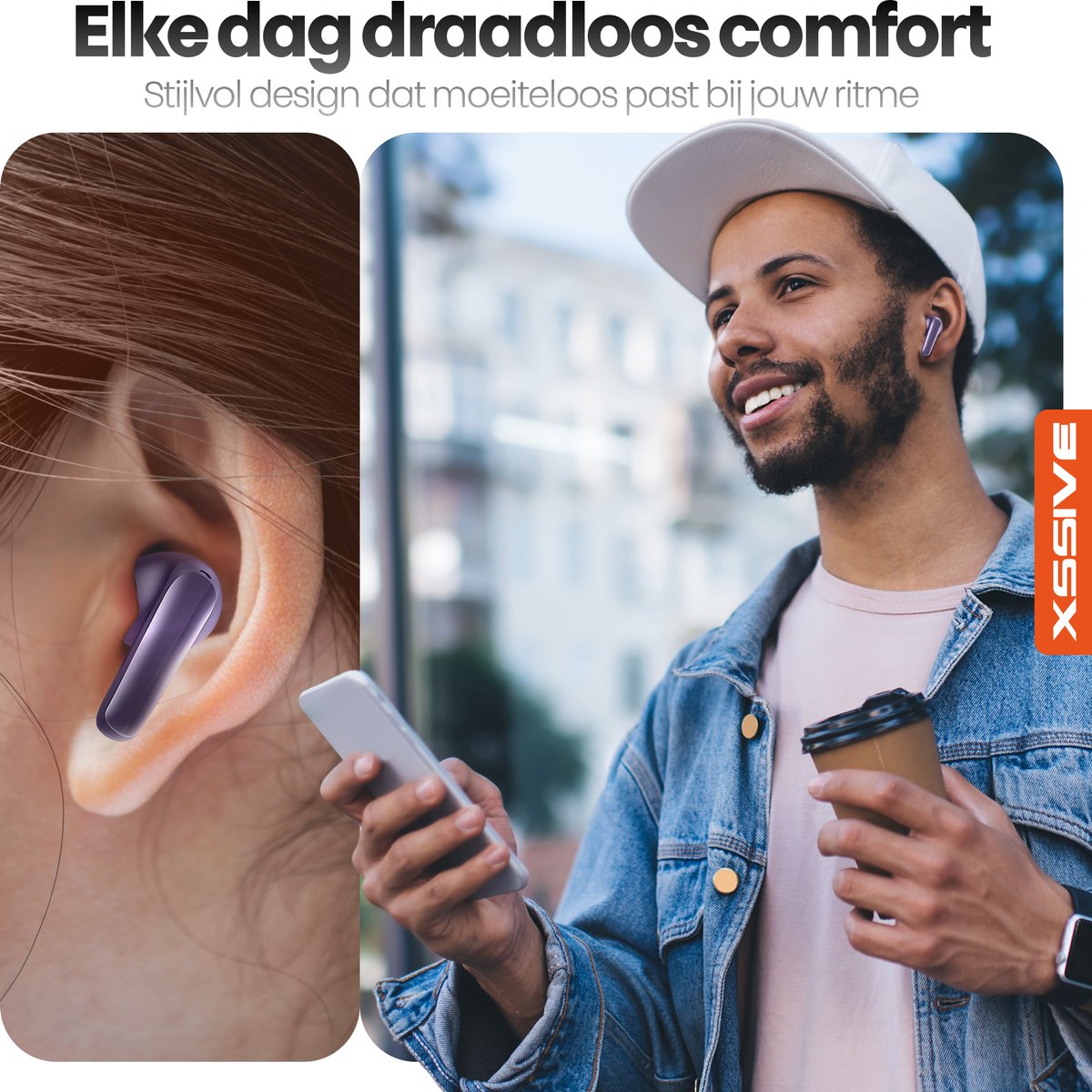 Xssive TWS13 Draadloze Bluetooth Oordopjes Paars