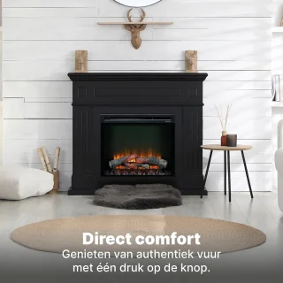 HomeByNicole Aurora Flame XHD28 – Luxe Elektrische Inbouwhaard 28" – 1400W – Realistisch Optiflame Vlameffect – LED Verlichting – Verwarmingsfunctie – Inclusief Afstandsbediening – Moderne Wandhaard – Zwart Metaal – Stil & Energiezuinig