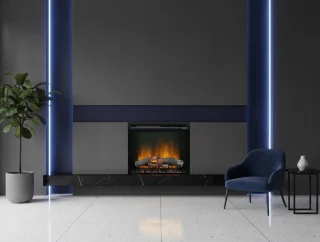 HomeByNicole Aurora Flame XHD28 – Luxe Elektrische Inbouwhaard 28" – 1400W – Realistisch Optiflame Vlameffect – LED Verlichting – Verwarmingsfunctie – Inclusief Afstandsbediening – Moderne Wandhaard – Zwart Metaal – Stil & Energiezuinig
