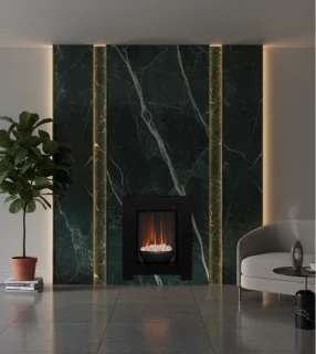 Elektrische Sfeerhaard – HomeByNicole LumiFire™ Zwart – Wandhaard met Realistisch Vlam Effect, Verwarming 900–1800W, Inclusief Witte Kiezelstenen & Grafietschaal – Moderne Wandkachel voor Binnen – 73x60x20 cm – EU-stekker