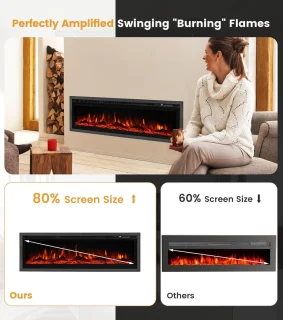Wandmontage open haard elektrisch vrijstaand metalen plaat kleurrijke vlam afstandsbediening kristal 900 W-1800 W 40 inch 102 cm Smart WiFi. Elektrische haard