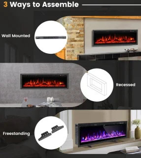 Wandmontage open haard elektrisch vrijstaand metalen plaat kleurrijke vlam afstandsbediening kristal 900 W-1800 W 40 inch 102 cm Smart WiFi. Elektrische haard