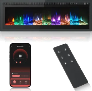 Wandmontage open haard elektrisch vrijstaand metalen plaat kleurrijke vlam afstandsbediening kristal 900 W-1800 W 40 inch 102 cm Smart WiFi. Elektrische haard
