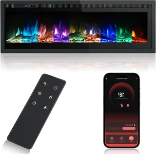 Wandmontage open haard elektrisch vrijstaand metalen plaat kleurrijke vlam afstandsbediening kristal 900 W-1800 W 40 inch 102 cm Smart WiFi. Elektrische haard
