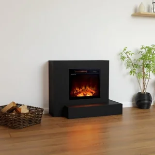 Staande elektrische open haard met verwarming en LED-licht – 1500 W, 93x75x41 cm, Zwart
