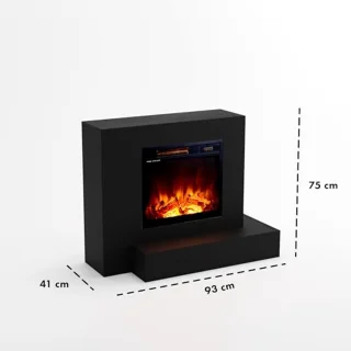 Staande elektrische open haard met verwarming en LED-licht – 1500 W, 93x75x41 cm, Zwart