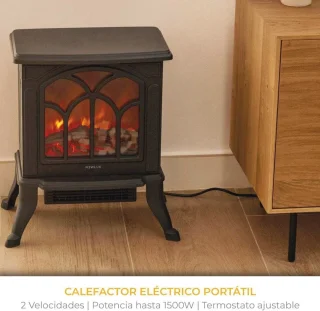 Draagbare Elektrische Open Haard met Klassieke Vlam en Thermostaat - 750/1500 W