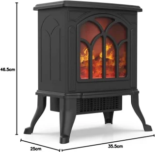 Draagbare Elektrische Open Haard met Klassieke Vlam en Thermostaat - 750/1500 W
